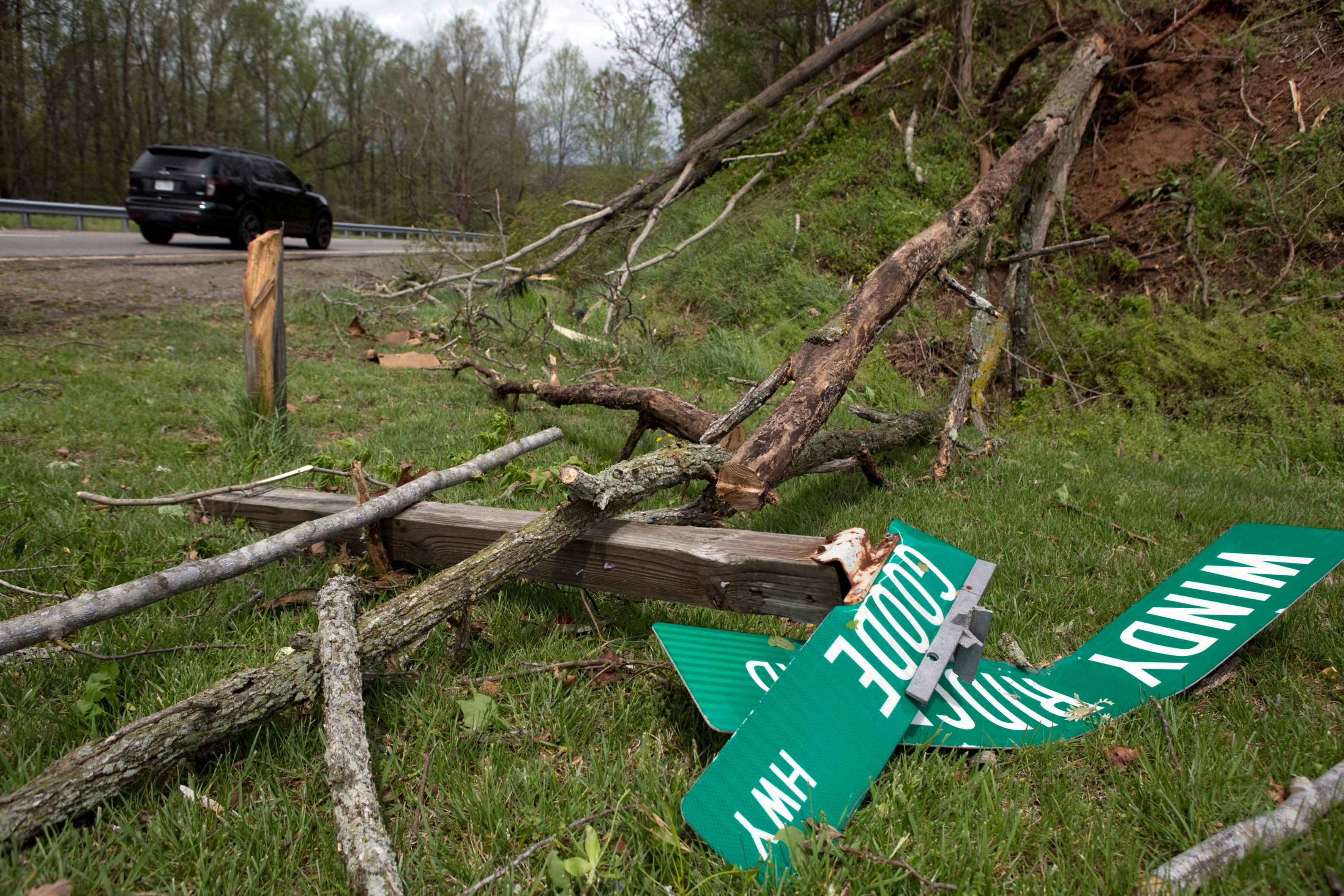 the grass off highway 220 north after a tornado touched down in